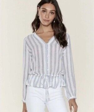RAILS Marti Cayman Stripe Linen Blouse Top Size Medium